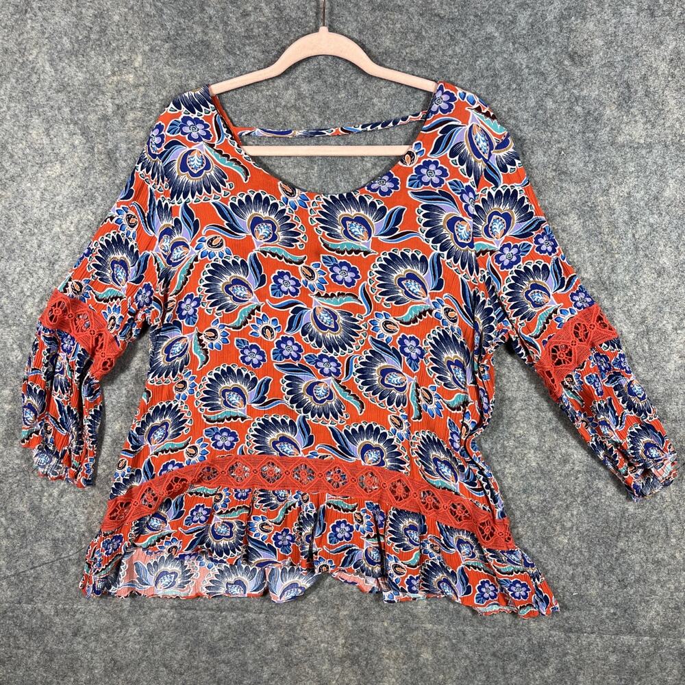 Studio JPR Women Size XL Lined Boho Mauve Red Tunic Top Blouse Shirt